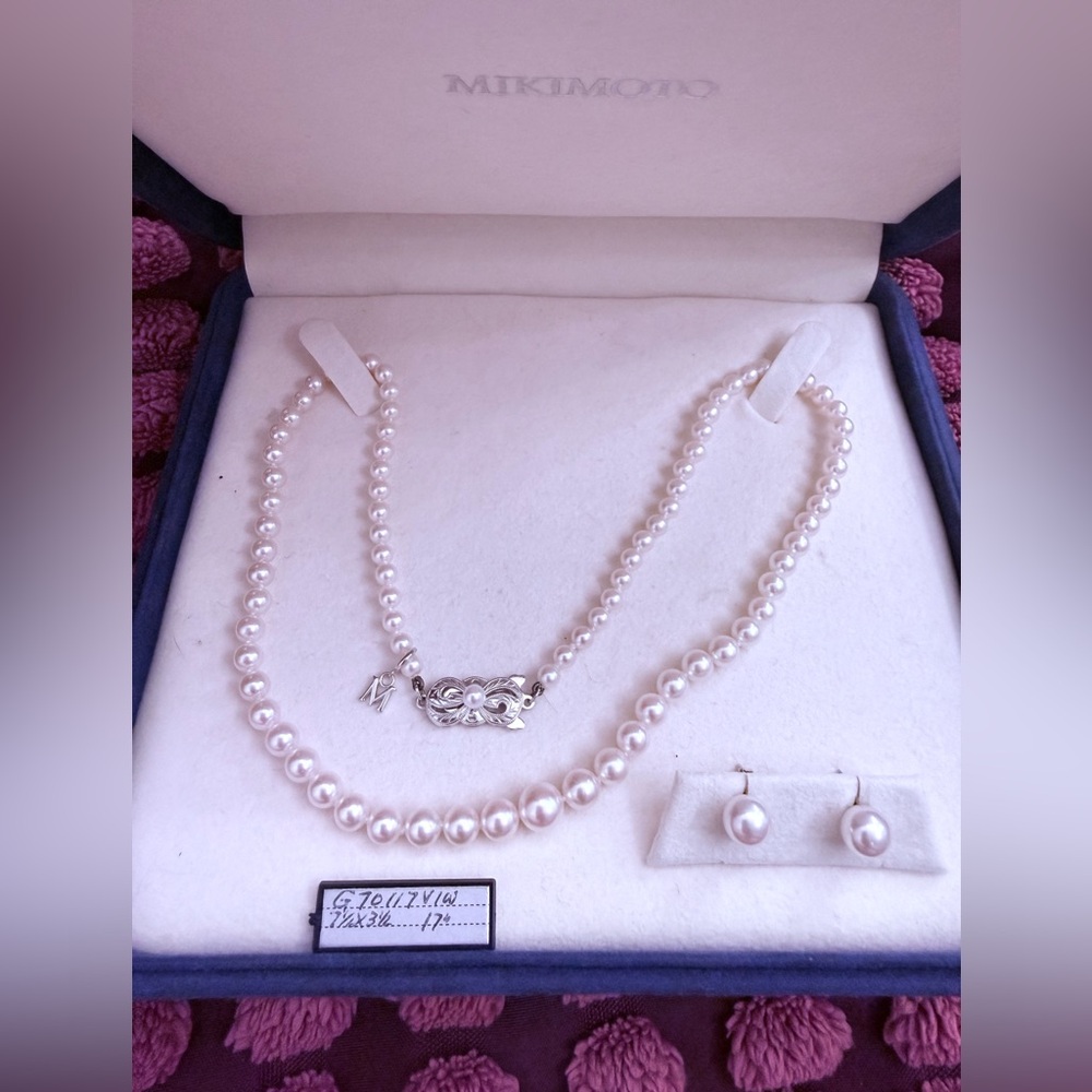 Mikimoto 18K Pearl Necklace and Earring Set